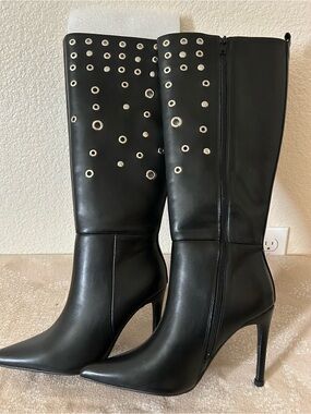 Soda Black Studded Heeled Boots